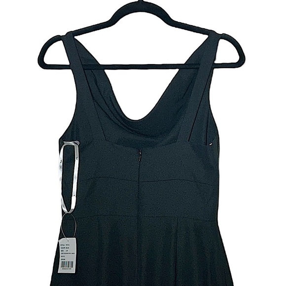 NWT Dessy Collection Black Cowl-Neck Wide Strap Crepe Trumpet Gown Front Slit 2R - Picture 7 of 16